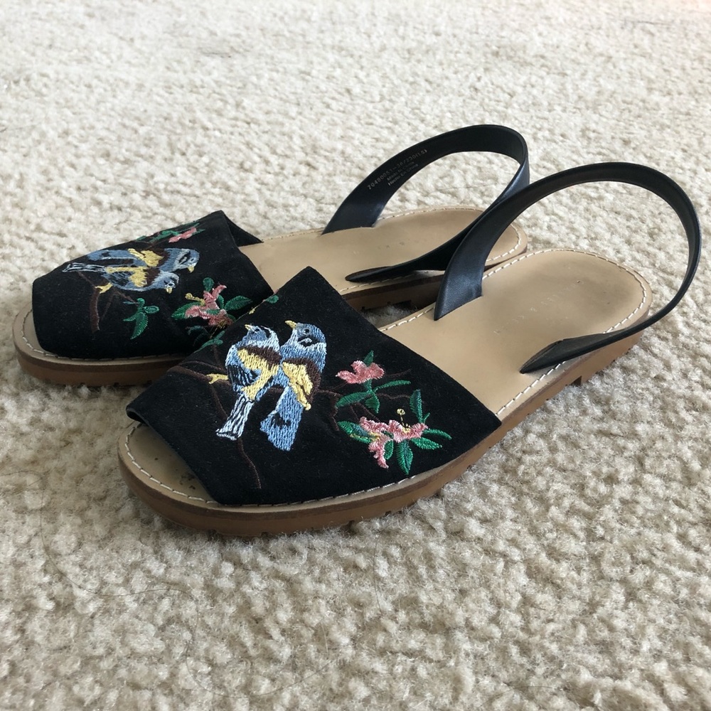 Charles & Keith Embroidered Peep-Toe Flat